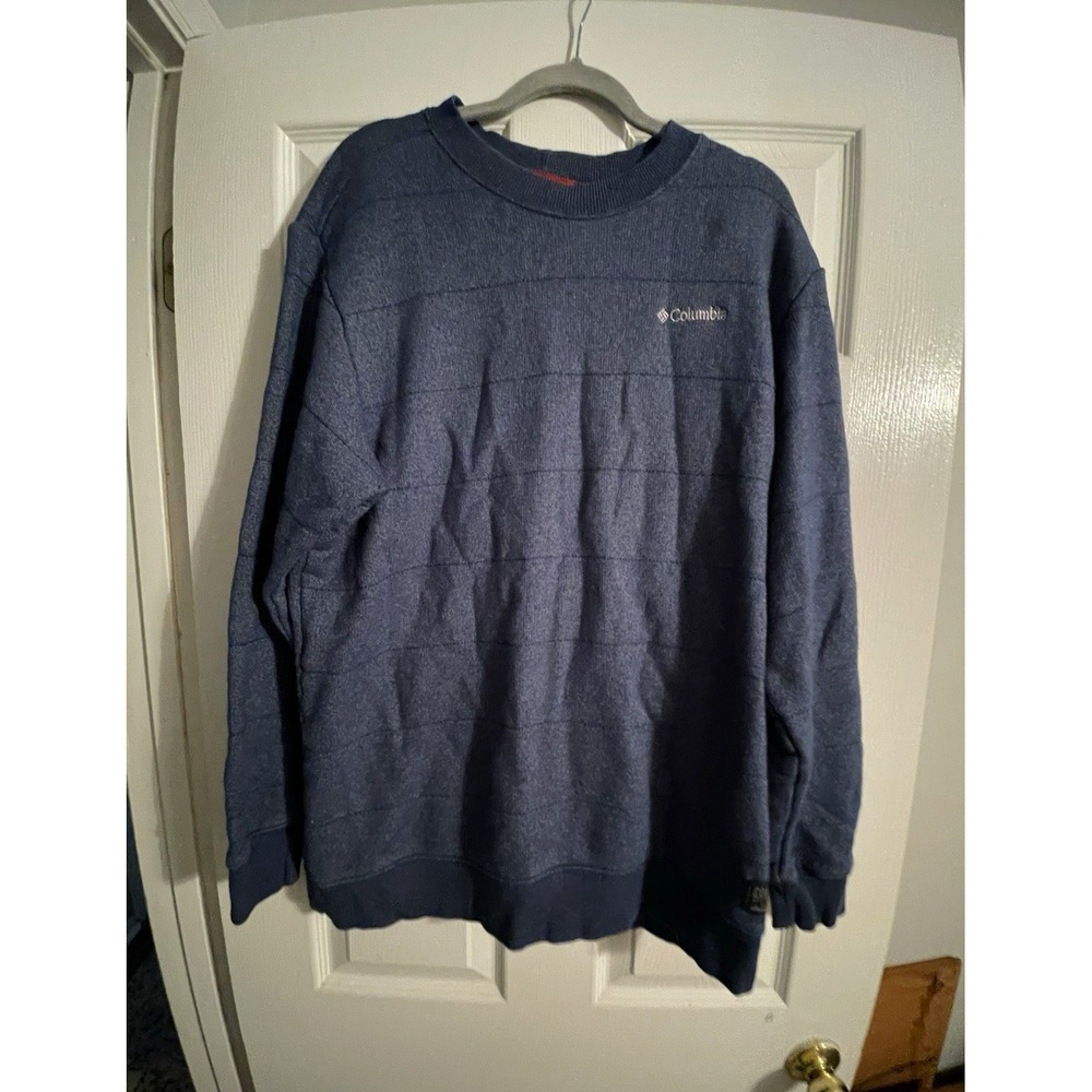 Columbia Men's XL Regular Blue Solid Cotton Knit Crewneck Logo Pullover Sweater